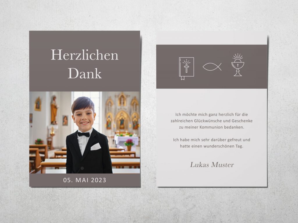 Kommunion_Symbole_beige_dunkel_Danke_A6